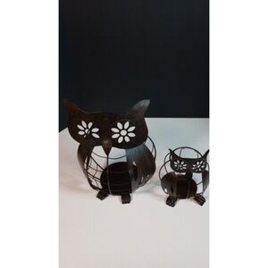 Yankee Candle Brown Metal Owl Candle Holders Set of 2 Farmhouse Decor Fall Autum